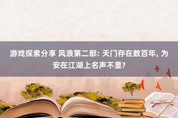 游戏探索分享 风浪第二部: 天门存在数百年, 为安在江湖上名声不显?